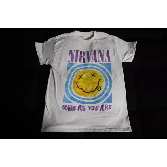 Nirvana T-Shirt Mens M White Music Hip Hop Come As You Are Smiley Face Graphic - Picture 1 of 8